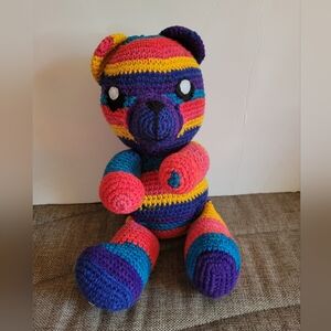 Handmade Rainbow Crochet Teddy Bear Plush – Cute Amigurumi Gift